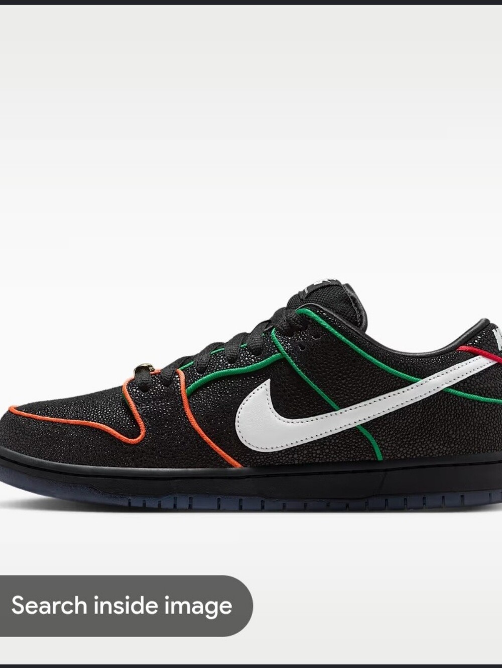Nike Men’s Black Low-Top Sneaker with White Swoosh and Green & Orange Trim